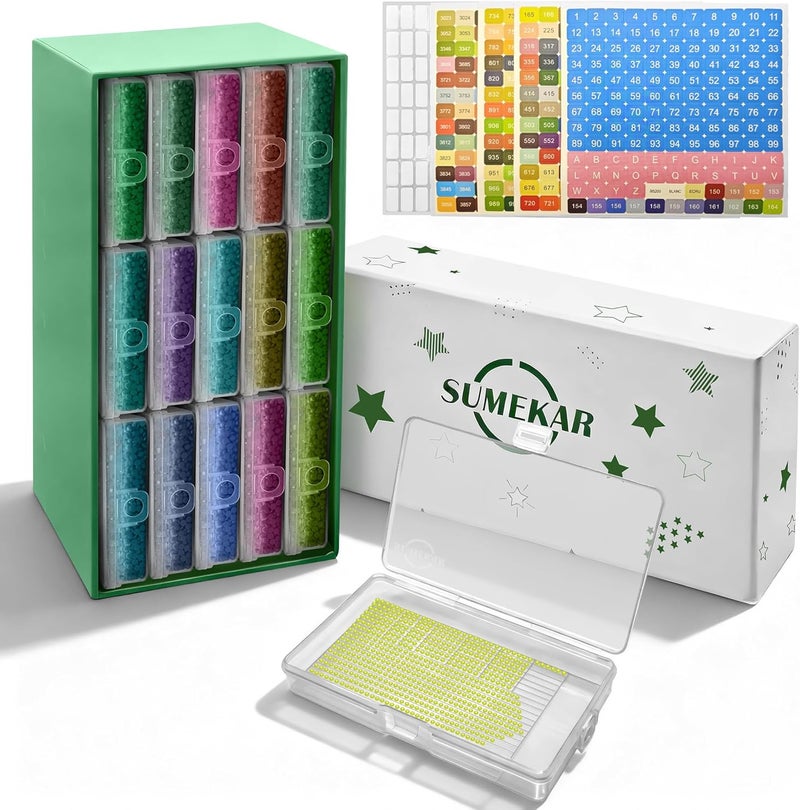 Sumekar 15PCS Extra Large Diamond Painting Storage Containers Trays,Diamond Painting Accessories,2-in-1 Diamond Art Trays with Lids(Clear) - Image 1